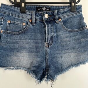 Almost Famous Medium Blue Frayed Denim Cutoff Shorts